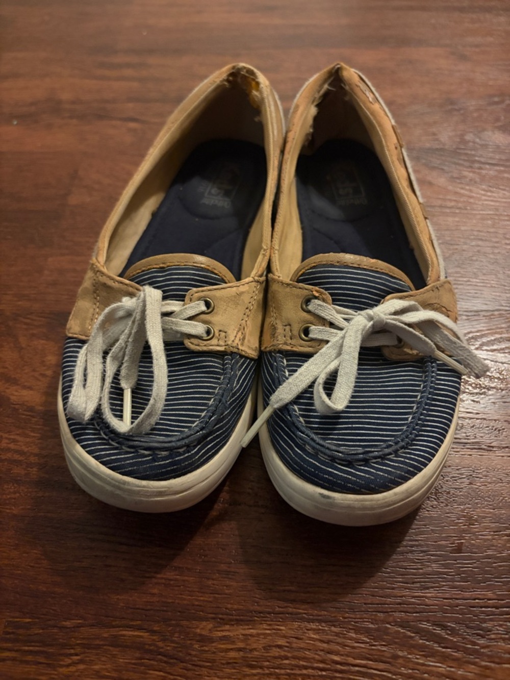 Striped Navy and Tan Casual Boat Shoes